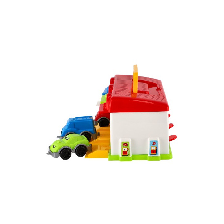 Garáž s autíčkami 3ks + doplnky plast v krabici 27x14x15cm