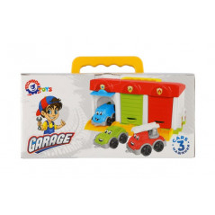 Garáž s autíčkami 3ks + doplnky plast v krabici 27x14x15cm