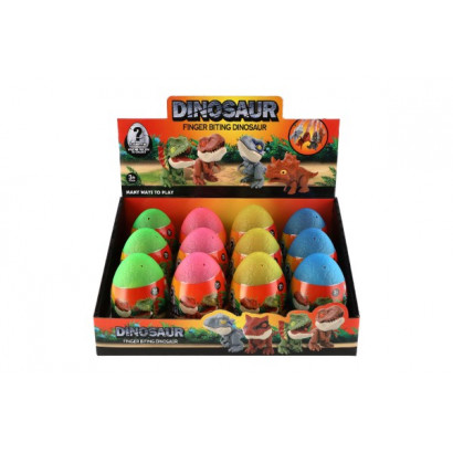 Dinosaurus hryzenie vo vajíčku plast 10cm 4 farby 12ks v boxe