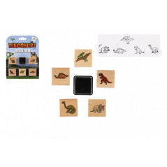 Pečiatky drevené 5+1 s poduškou dinosaury 3x3cm na karte