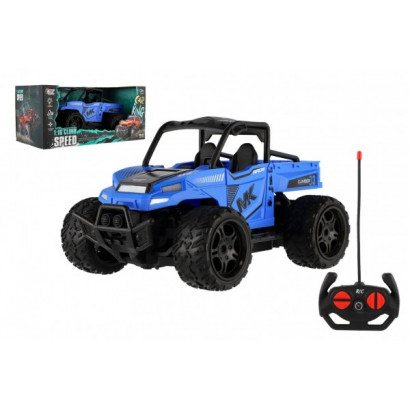 Auto RC buggy pick-up terénne modré 22cm plast 27MHz na batérie so svetlom v krabici 30x14x16cm