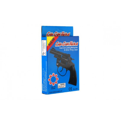 Revolver/pištoľ na kapsule 8 rán plast 13cm v krabičke 9,5x16x2,5cm