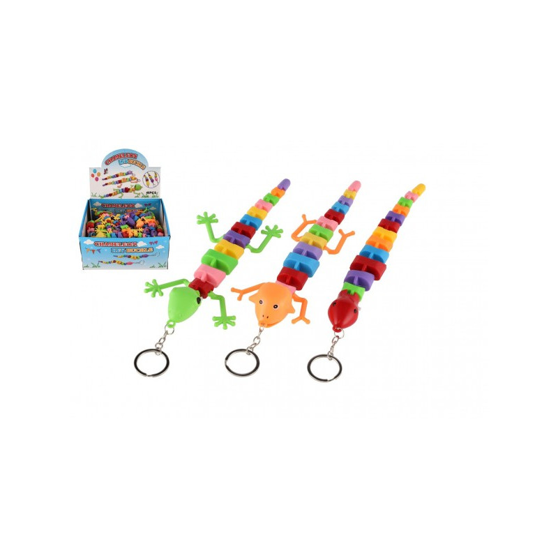 Teddies Prívesok jašterica/had/chameleón plast 28cm na batérie so svetlom mix farieb 48ks v boxe