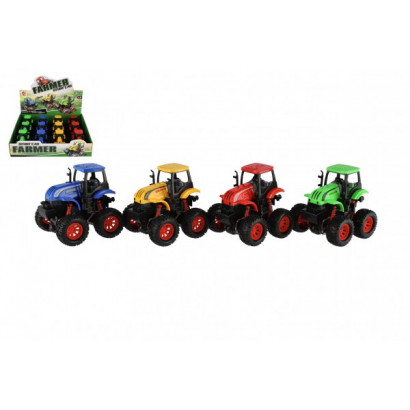 Traktor na zotrvačník plast 10x8cm 4 farby 12ks v boxe