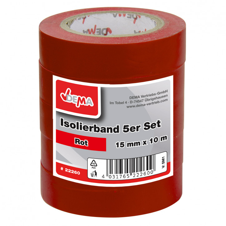 Elektrikárska izolačná páska 15 mm / 10 m, červená, 5 ks