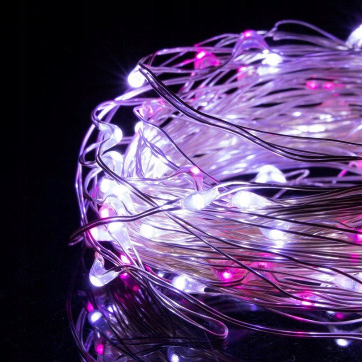 LED reťaz Nano Duo - 10m, 100LED, 3xAA, biela/ružová LED reťaz Nano Duo - 10m, 100LED, 3xAA, biela/ružová