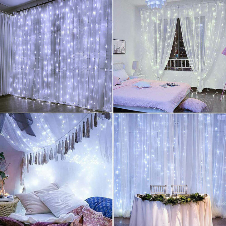 LED svetelný záves Nano kvaple - 3x2m, 400LED, 8 funkcií, studená biela LED svetelný záves Nano kvaple - 3x2m, 400LED, 8 funkcií, studená biela