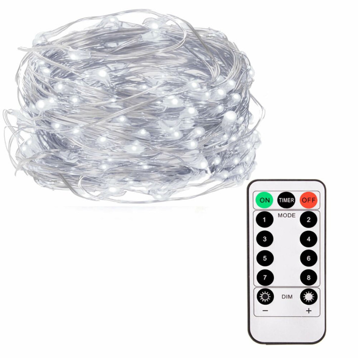 LED reťaz Nano - 5m, 50LED, 8-funkcií, ovládač, 3xAA, IP44, studená biela LED reťaz Nano - 5m, 50LED, 8-funkcií, ovládač, 3xAA, IP44, studená biela
