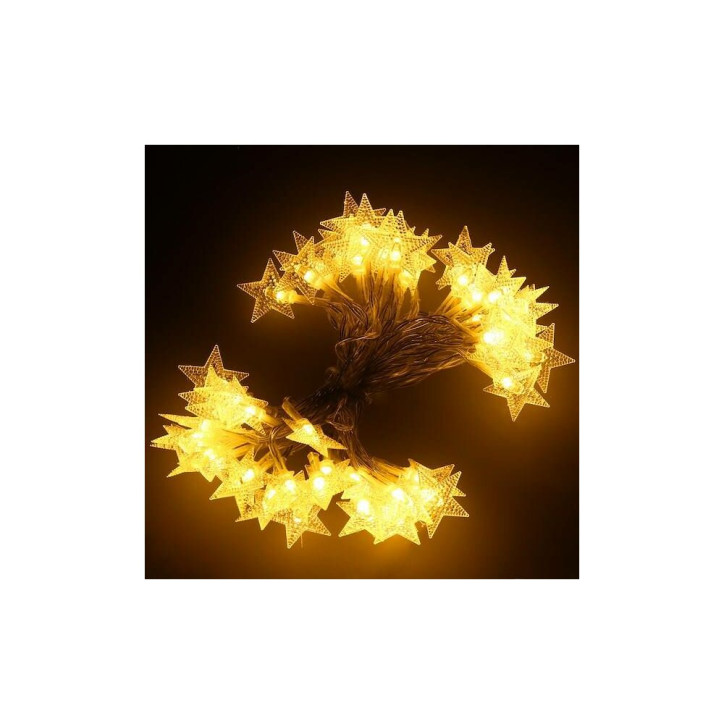 LED reťaz Hviezdy - 5m, 50LED, 8 funkcií, 3xAA, IP44, teplá biela LED reťaz Hviezdy - 5m, 50LED, 8 funkcií, 3xAA, IP44, teplá biela