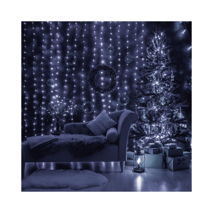 LED svetelný záves - 3x3m, 306LED, 8 funkcií, ovládač, IP44, studená biela LED svetelný záves - 3x3m, 306LED, 8 funkcií, ovládač, IP44, studená biela