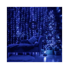LED svetelný záves - 3x3m, 306LED, 8 funkcií, ovládač, IP44, modrá