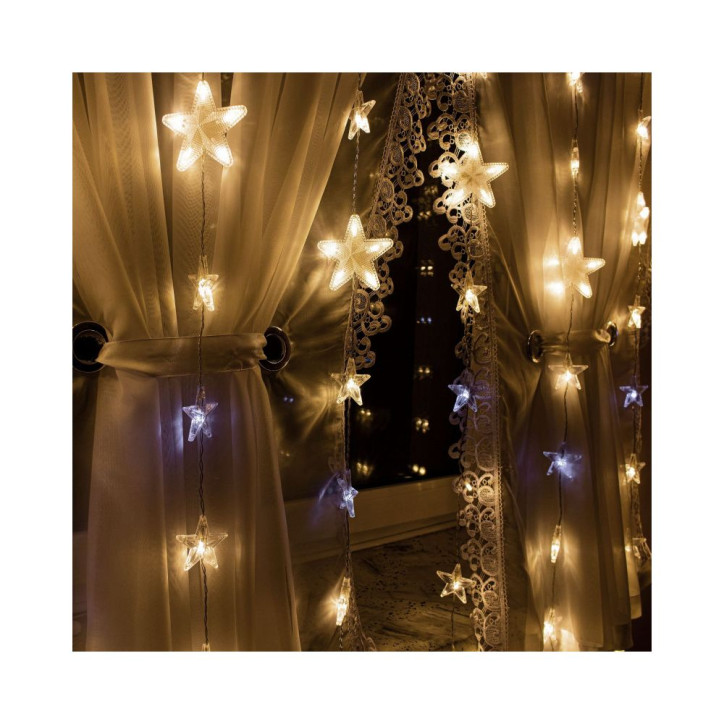 LED svetelný záves Hviezdy - 2x1, 6m, 180LED, IP44, teplá biela + záblesky LED svetelný záves Hviezdy - 2x1, 6m, 180LED, IP44, teplá biela + záblesky