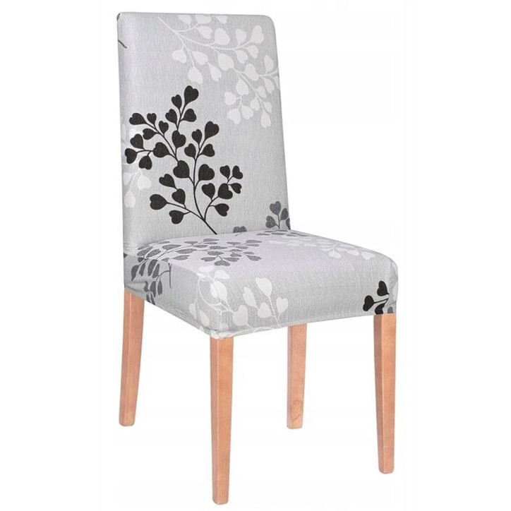 Poťah na stoličku elastický, šedý s listami SPRINGOS SPANDEX