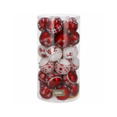 Vianočné banky červeno-biele mix - 7cm, súprava 30ks
