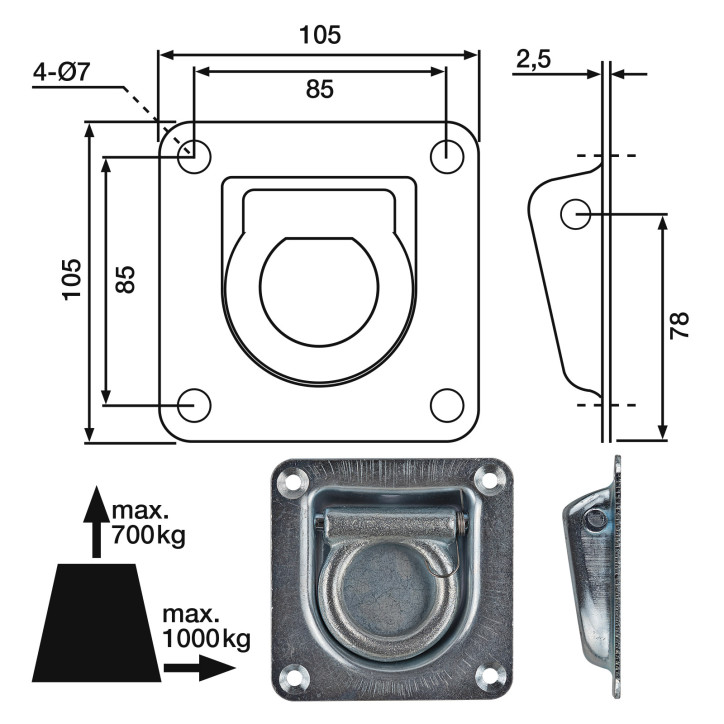 Upevňovacie oko s pružinou 105x105 mm Upevňovacie oko s pružinou 105x105 mm