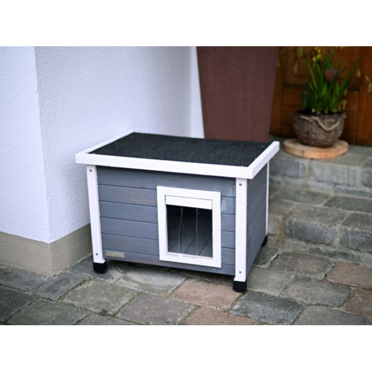 Drevená búda pre mačky KERBL RUSTICA 57 x 45 x 43 cm, šedá Drevená búda pre mačky KERBL RUSTICA 57 x 45 x 43 cm, šedá