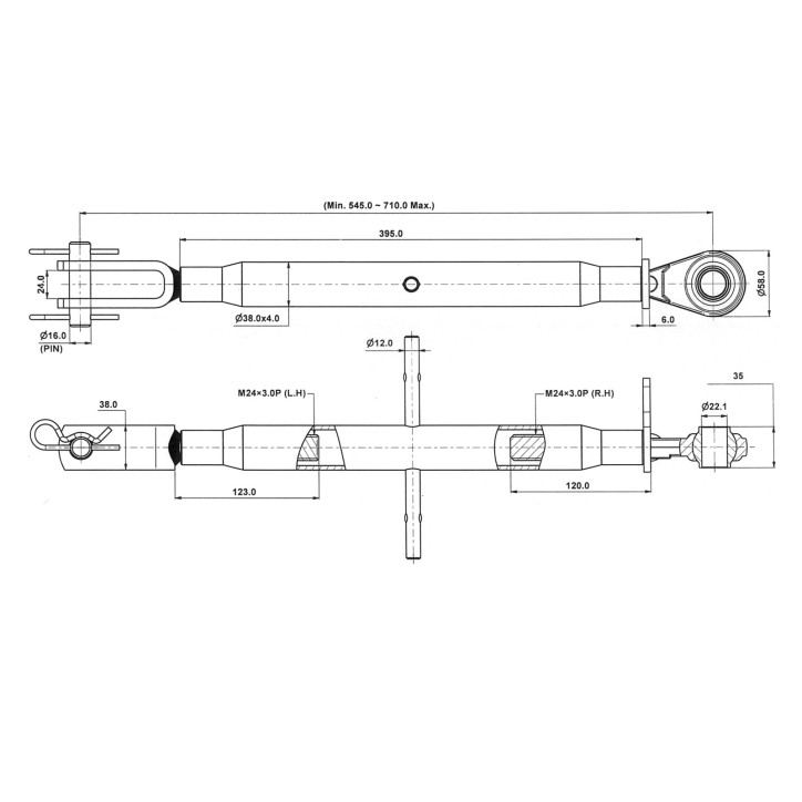 Stabilizátor na spodné rameno 545–710 mm M24x3