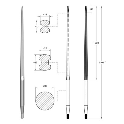 Hrot predný nakladací 22x1,5/1110 mm, červený