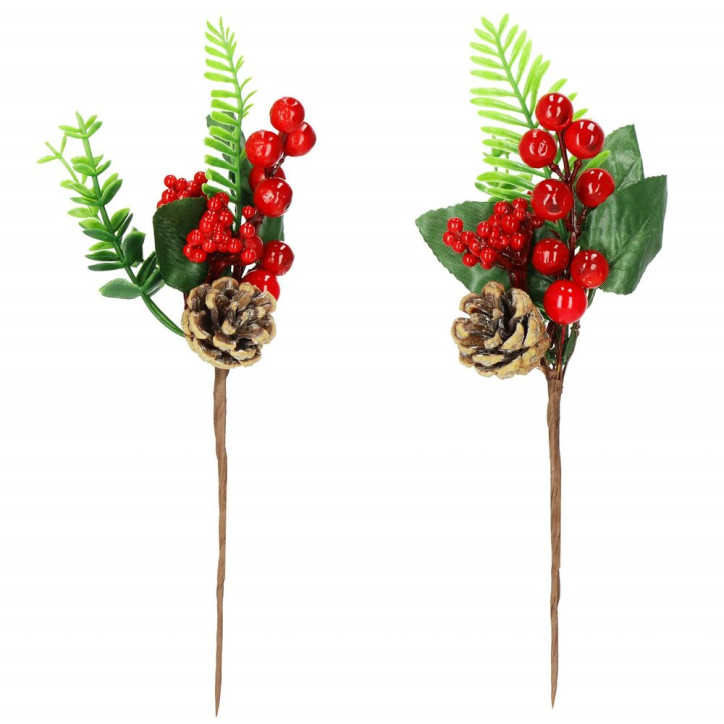 Vetvička s jarabinami a šiškou 28 cm Vetvička s jarabinami a šiškou 28 cm