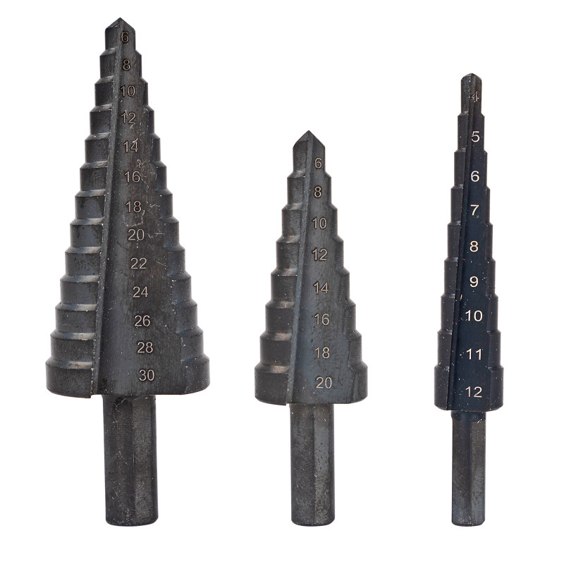 Stupňovité vrtáky 4-30 mm HSS TiAlN, 3-dielna sada Stupňovité vrtáky 4-30 mm HSS TiAlN, 3-dielna sada