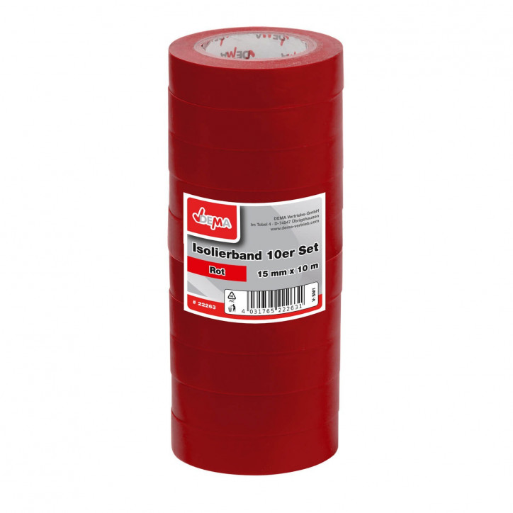 Elektrikárska izolačná páska 15 mm / 10 m, červená, 10 ks