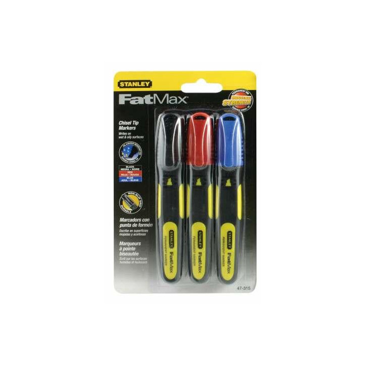 Popisovač permanentný, dlátový hrot, čierny, červený, modrý FatMax® (3 ks na karte) 0-47-315