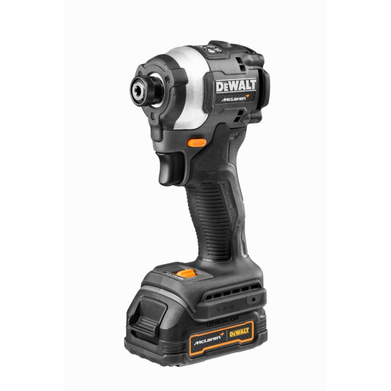 Aku rázový uťahovák 1/4" 205 Nm, 18 V XR PowerStack 2x 1,7 Ah, edícia McLaren F1 Team Aku rázový uťahovák 1/4" 205 Nm, 18 V XR PowerStack 2x 1,7 Ah, edícia McLaren F1 Team