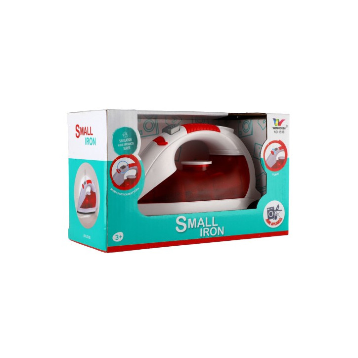 Žehlička plast 17cm na batérie so zvukom so svetlom v krabici 21x13x9cm