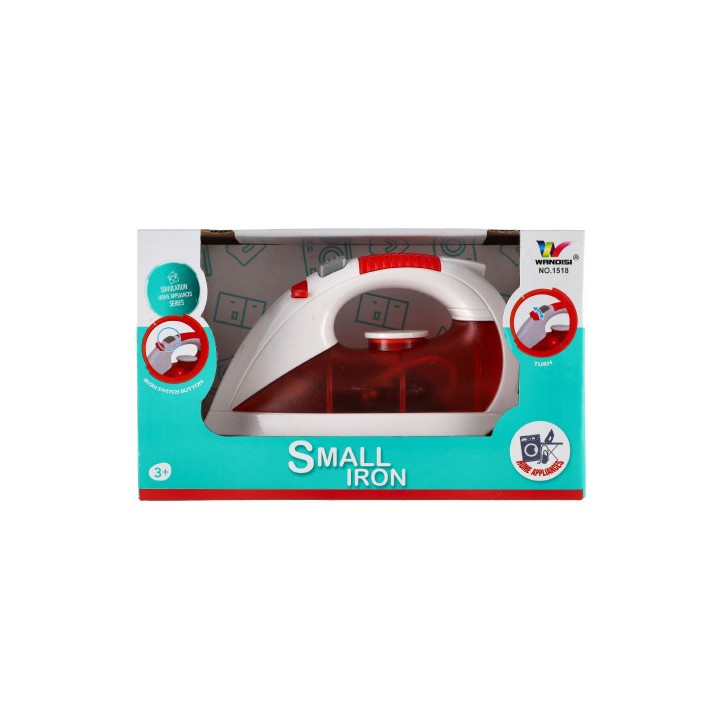 Žehlička plast 17cm na batérie so zvukom so svetlom v krabici 21x13x9cm