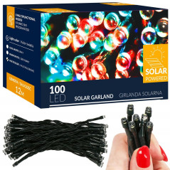LED reťaz - 12m, 100LED, 8 funkcií, solar, IP44, multicolor