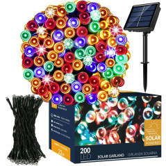 LED reťaz - 22m, 200LED, 8 funkcií, solar, IP44, multicolor