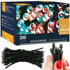 LED reťaz - 22m, 200LED, 8 funkcií, solar, IP44, multicolor