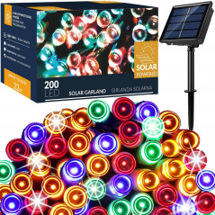 LED reťaz - 22m, 200LED, 8 funkcií, solar, IP44, multicolor