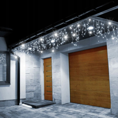 LED kvaple - 22,5m, 500LED, časovač, IP44, studená biela + záblesky