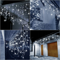 LED kvaple - 22,5m, 500LED, časovač, IP44, studená biela + záblesky