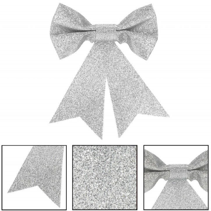 Vianočná mašľa 13x11,5cm strieborná sada 4ks, vianočné dekorácie Vianočná mašľa 13x11,5cm strieborná sada 4ks, vianočné dekorácie