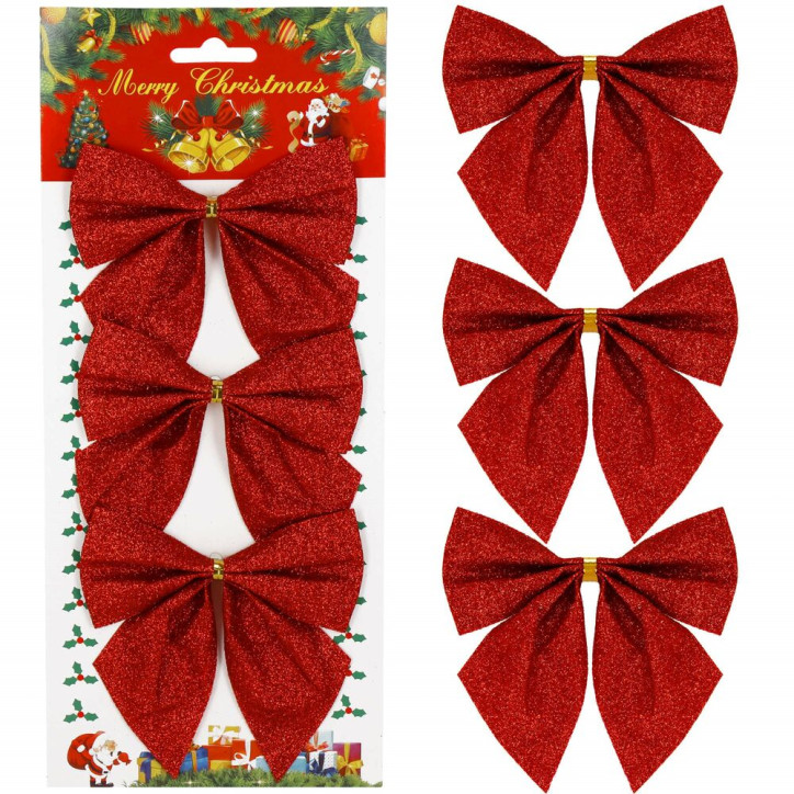Vianočná mašľa 11x11cm červené sada 3ks, vianočné dekorácie Vianočná mašľa 11x11cm červené sada 3ks, vianočné dekorácie