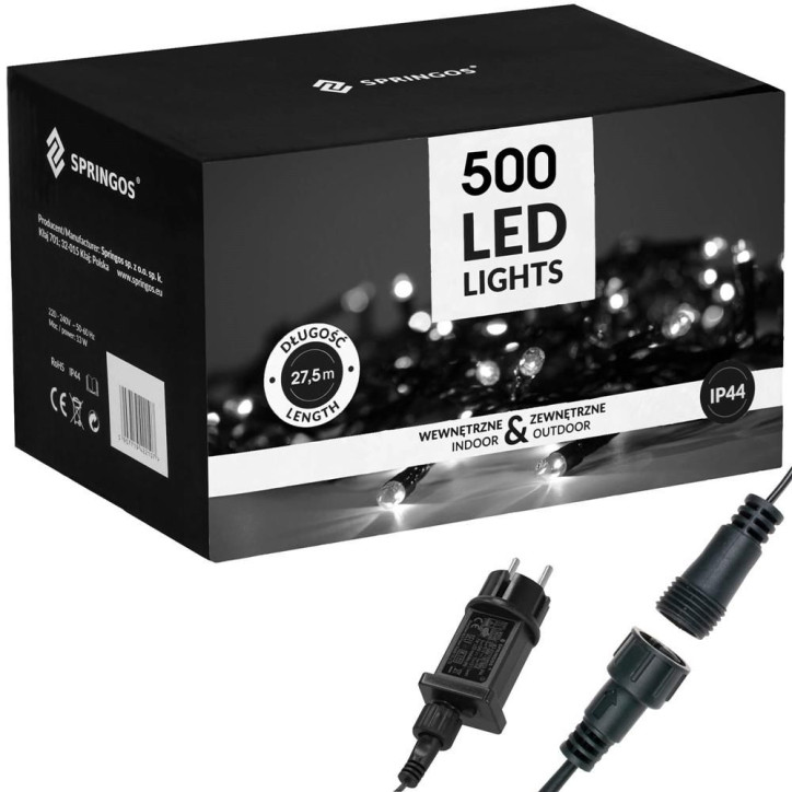 LED svetelná reťaz - 27,5m, 500LED, IP44, studená biela + záblesky LED svetelná reťaz - 27,5m, 500LED, IP44, studená biela + záblesky