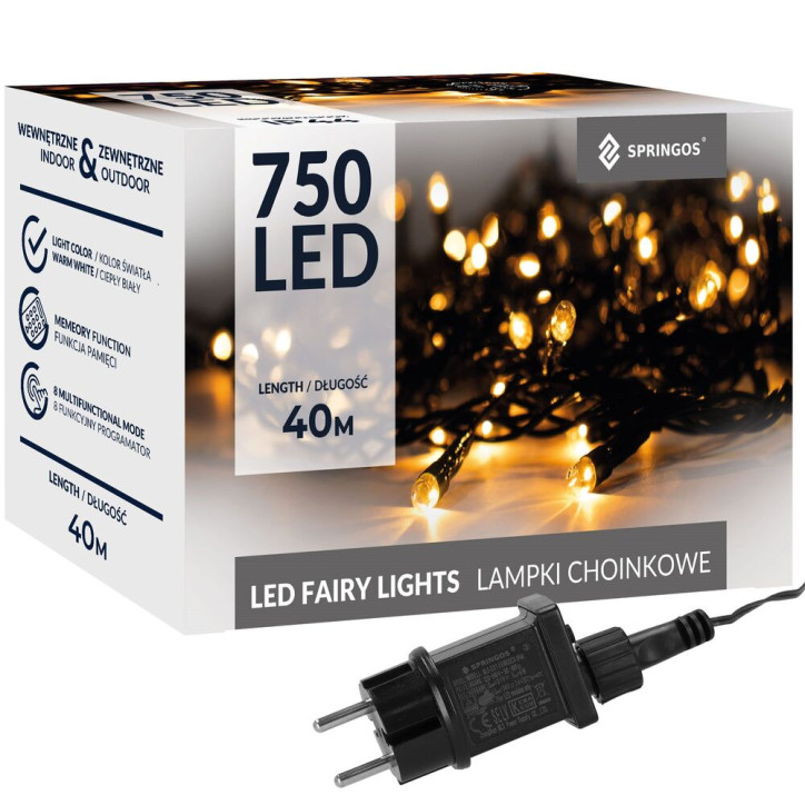 LED svetelná reťaz - 40m, 750LED, 8 funkcií, pamäť, IP44, teplá biela LED svetelná reťaz - 40m, 750LED, 8 funkcií, pamäť, IP44, teplá biela