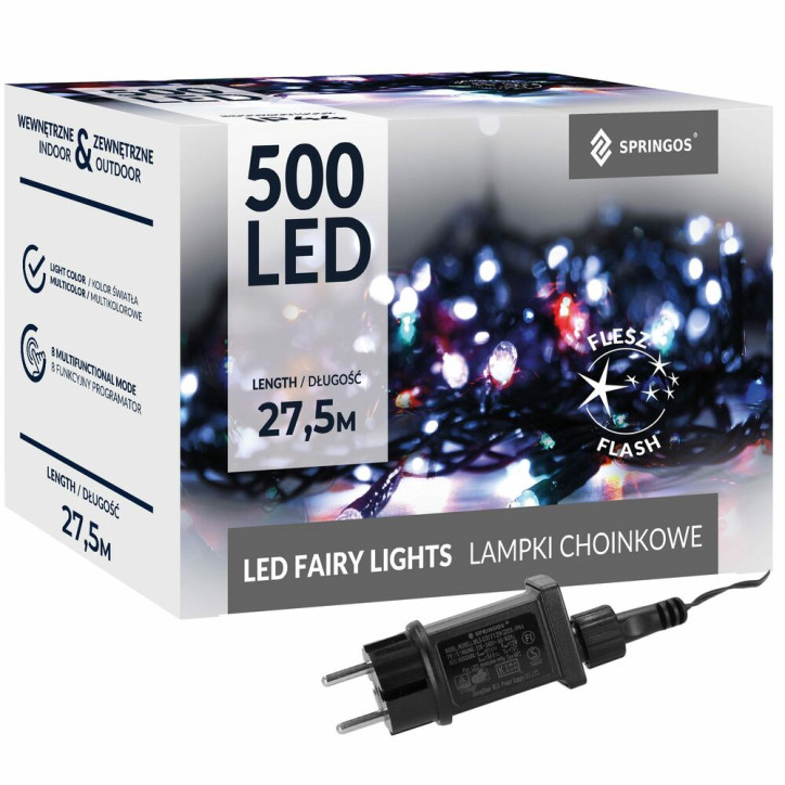 LED svetelná reťaz - 27,5m, 500LED, IP44, multicolor + záblesky LED svetelná reťaz - 27,5m, 500LED, IP44, multicolor + záblesky