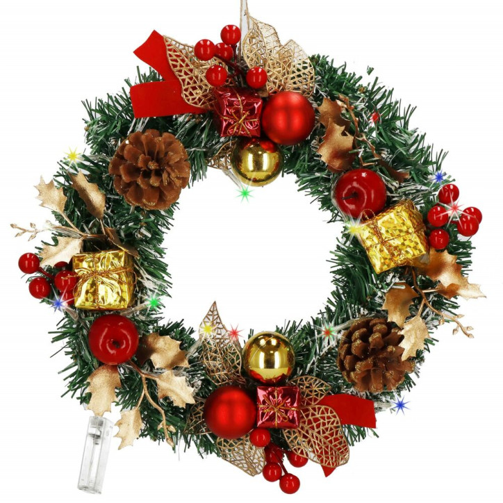 Adventný veniec svietiaci s ozdobami 30cm, vianočné dekorácie Adventný veniec svietiaci s ozdobami 30cm, vianočné dekorácie