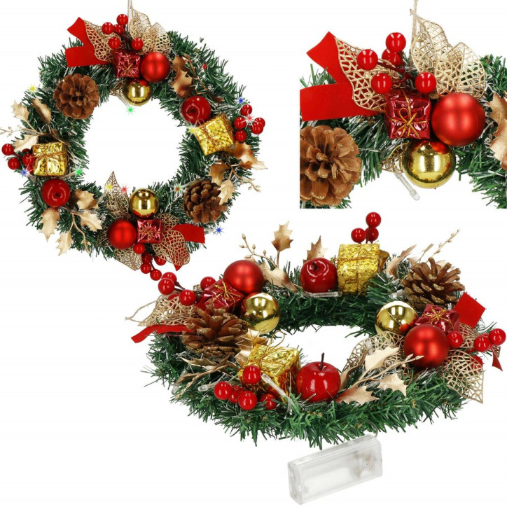 Adventný veniec svietiaci s ozdobami 30cm, vianočné dekorácie Adventný veniec svietiaci s ozdobami 30cm, vianočné dekorácie