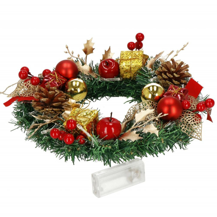 Adventný veniec svietiaci s ozdobami 30cm, vianočné dekorácie Adventný veniec svietiaci s ozdobami 30cm, vianočné dekorácie