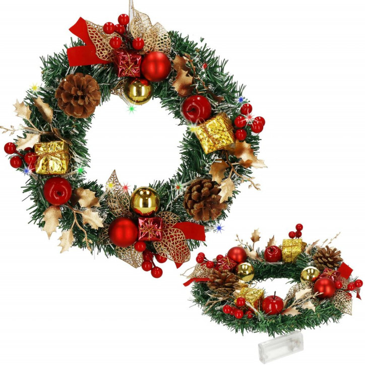 Adventný veniec svietiaci s ozdobami 30cm, vianočné dekorácie Adventný veniec svietiaci s ozdobami 30cm, vianočné dekorácie