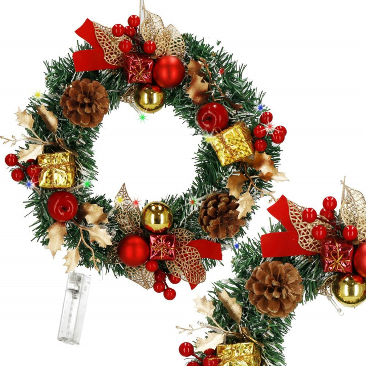 Adventný veniec svietiaci s ozdobami 30cm, vianočné dekorácie Adventný veniec svietiaci s ozdobami 30cm, vianočné dekorácie