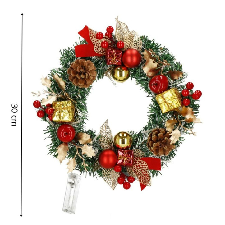 Adventný veniec svietiaci s ozdobami 30cm, vianočné dekorácie Adventný veniec svietiaci s ozdobami 30cm, vianočné dekorácie
