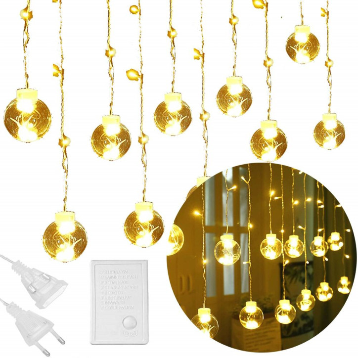 LED svetelný záves banky - 2,5x1m, 108LED, 8 funkcií, IP20, teplá biela LED svetelný záves banky - 2,5x1m, 108LED, 8 funkcií, IP20, teplá biela