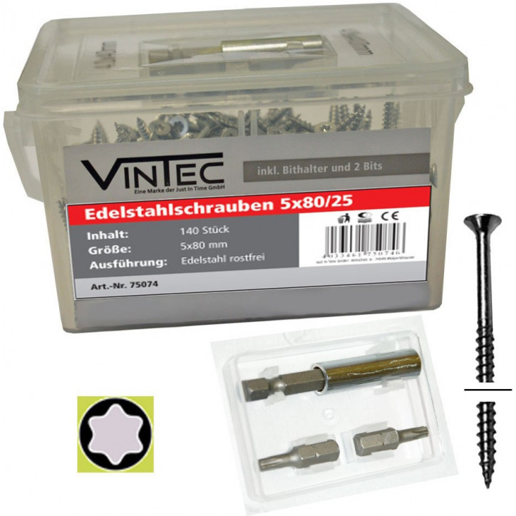 Nerezové skrutky 5x80 T25, 140 ks