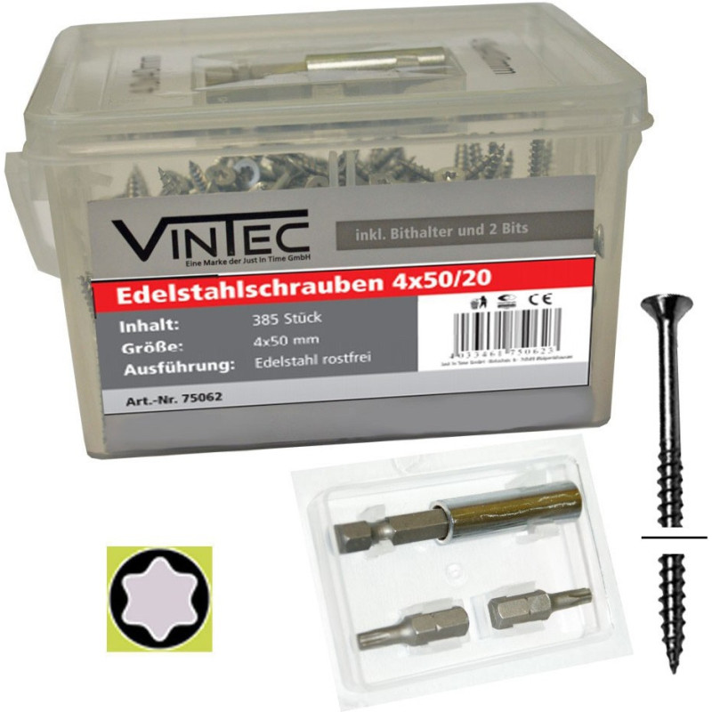 Vintec Nerezové skrutky 4x50 T20, 385 ks Vintec Nerezové skrutky 4x50 T20, 385 ks