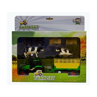 Kids Globe Traktor s vlečkou, kravičkami a poľnohospodárskym príslušenstvom